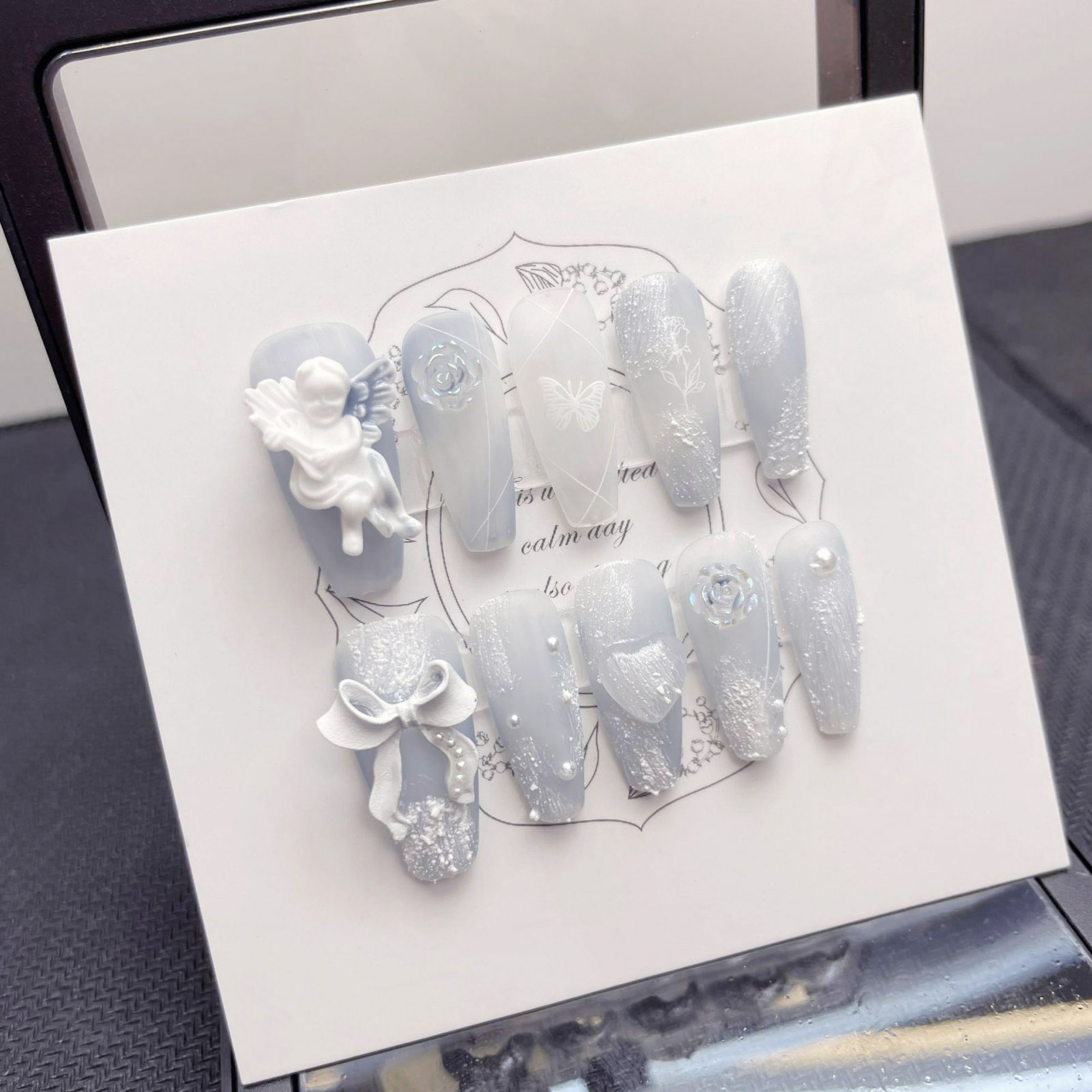 3D Plaster Angel False Nails G - Pressed Flower Art ulasan dan harga