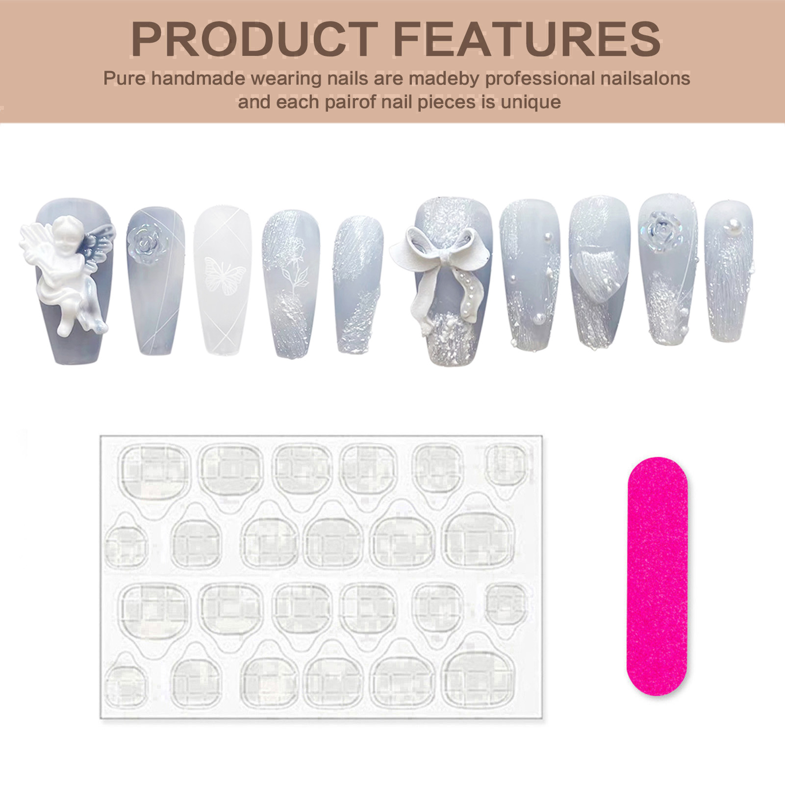 3D Plaster Angel False Nails G - Pressed Flower Art ulasan dan harga