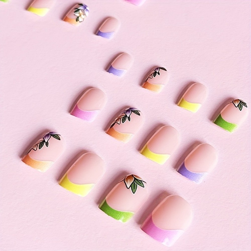 24Pcs Pink Floral French Tip G - Pressed Flower Art ulasan dan harga