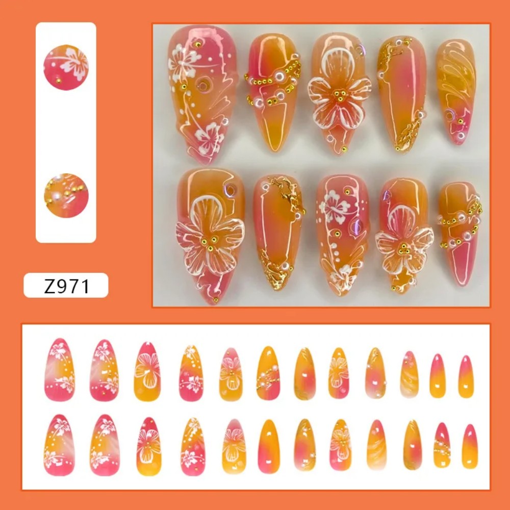 24Pcs Pink Gradient Almond Fak - Pressed Flower Art ulasan dan harga