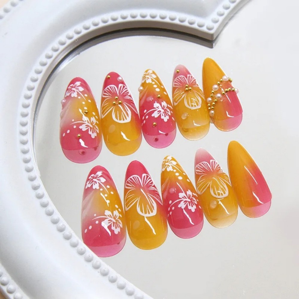 24Pcs Pink Gradient Almond Fak - Pressed Flower Art ulasan dan harga