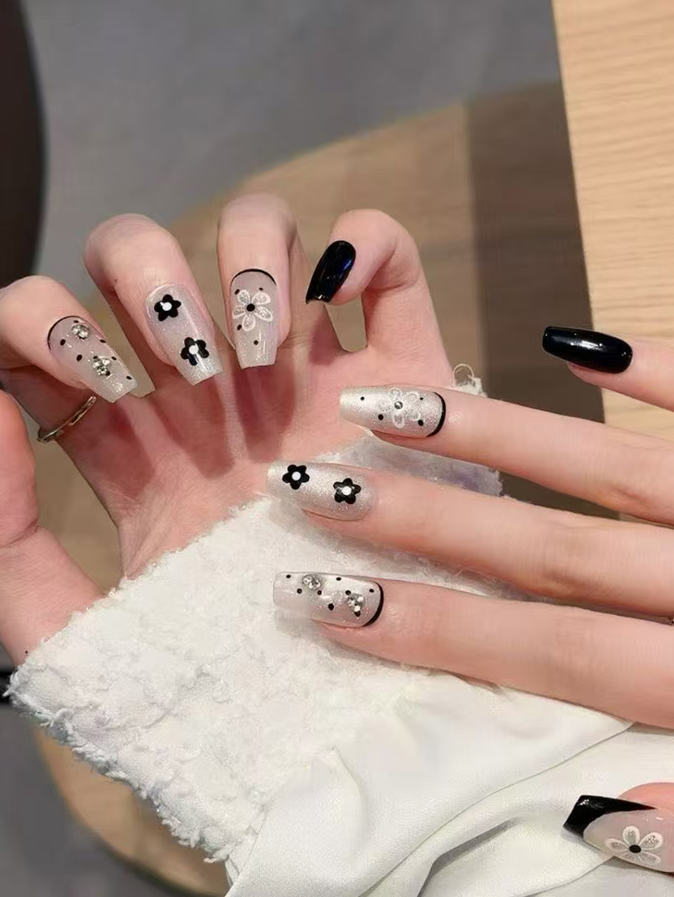 10Pcs Press on Nails Fake Nail - Pressed Flower Art ulasan dan harga