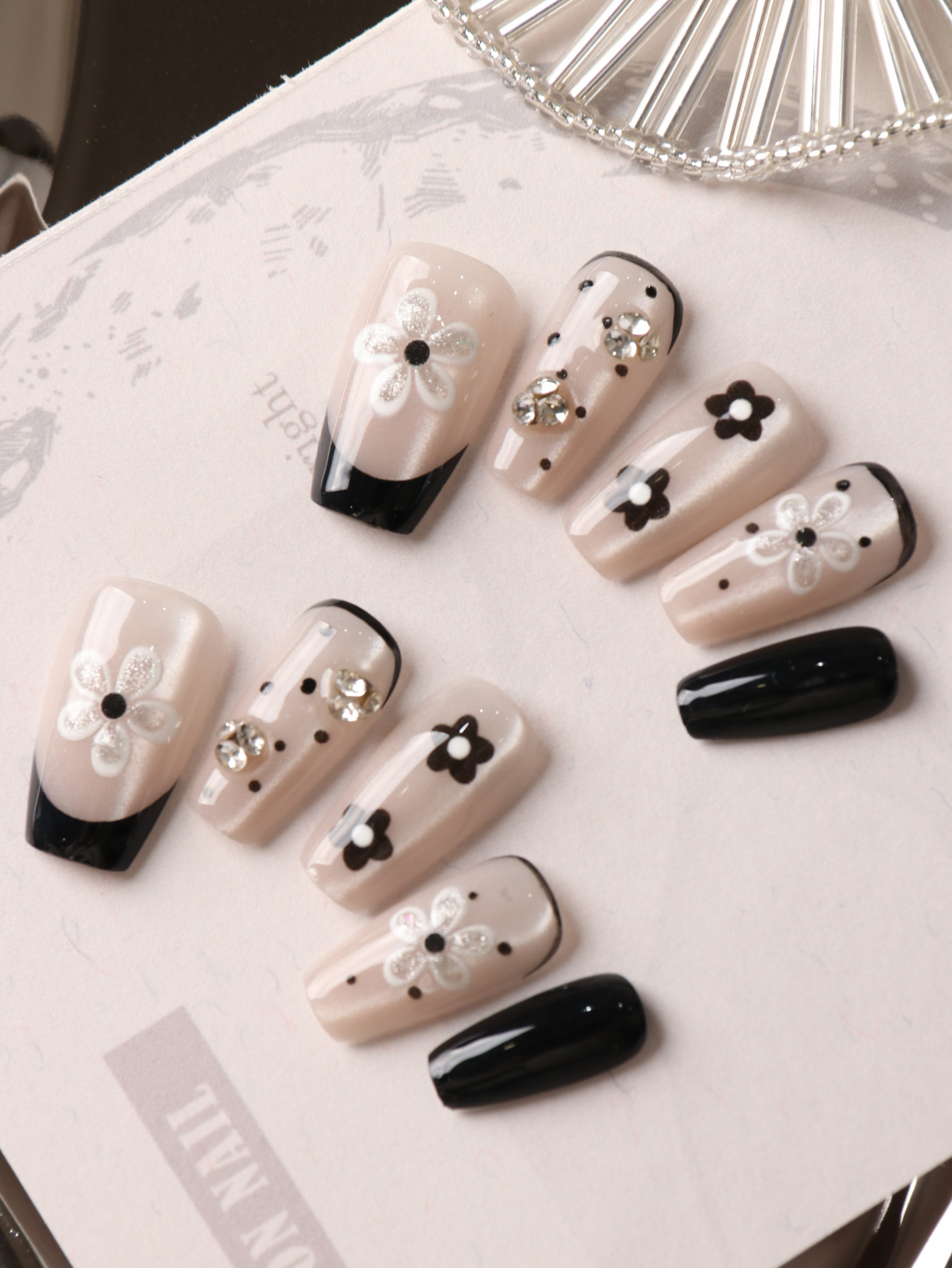 10Pcs Press on Nails Fake Nail - Pressed Flower Art ulasan dan harga